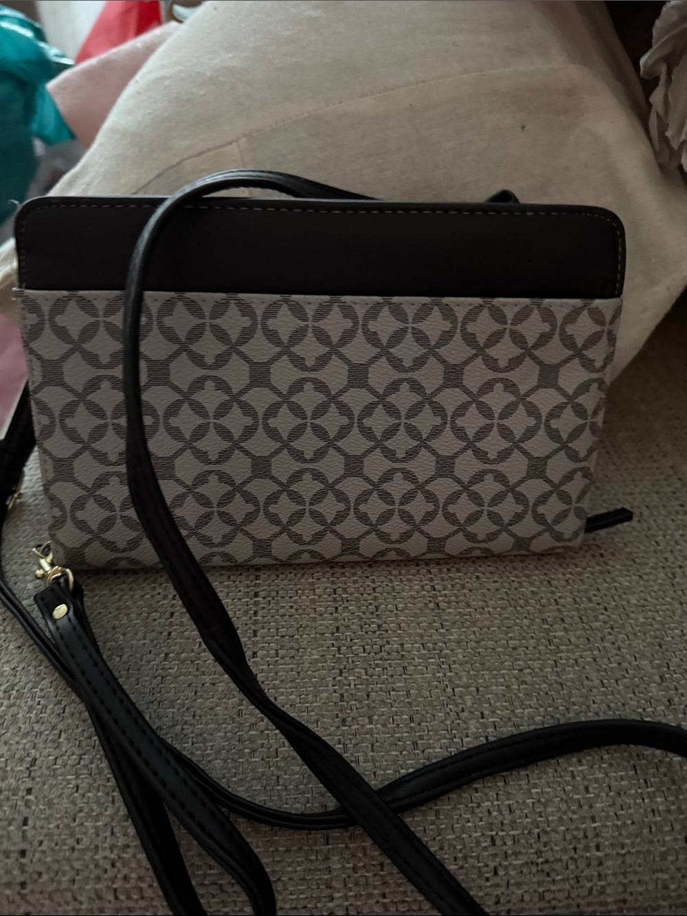 Women's Patterned Crossbody Bag in Black and Cream
